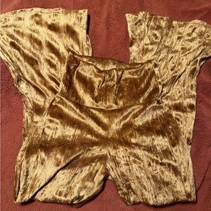 Elegant Gold Velvet Women's Pants